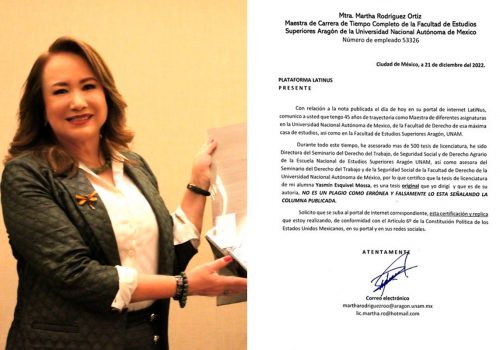 UNAM revisará caso de plagio hacia la directora de tesis y Báez Gutiérrez el 9 de enero