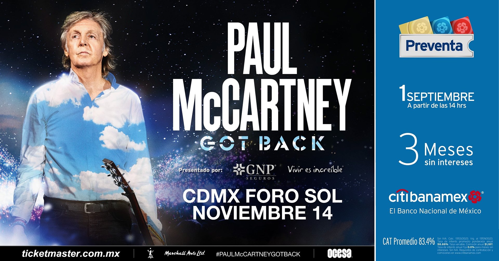Comienza preventa de boletos para Paul McCartney, se presentará este 14 de noviembre