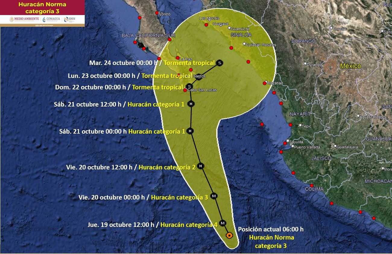 Tormenta Tropical Norma evoluciona a huracán categoría 1