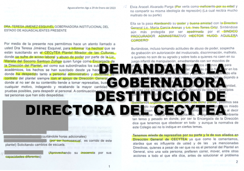 DEMANDAN A LA GOBERNADORA DESTITUCIÓN DE DIRECTORA DEL CECYTEA