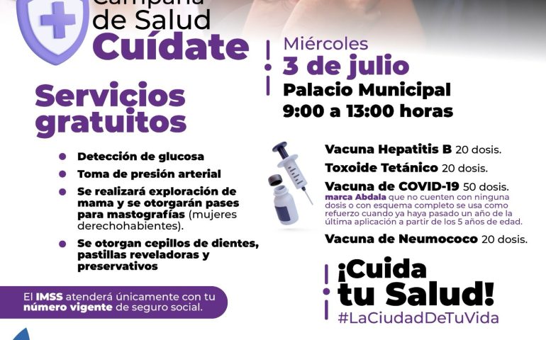 Jornada de Salud «Cuídate» en Palacio Municipal el 3 de Julio